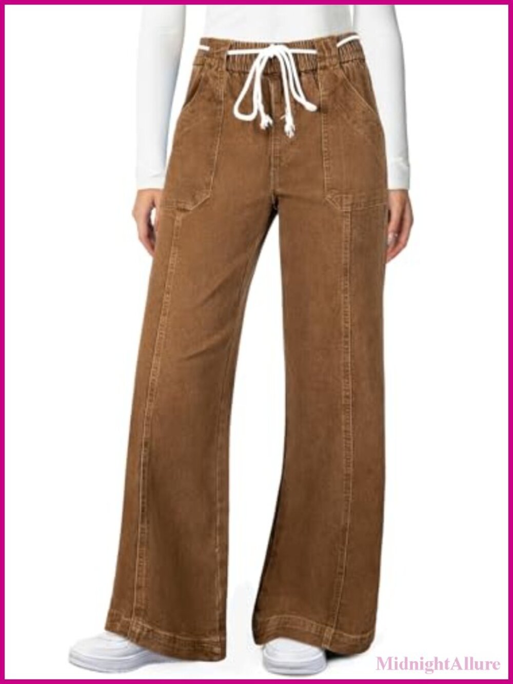 Wide Leg Drawstring High Waisted Stretchy Straight Leg Jeans Denim Pants